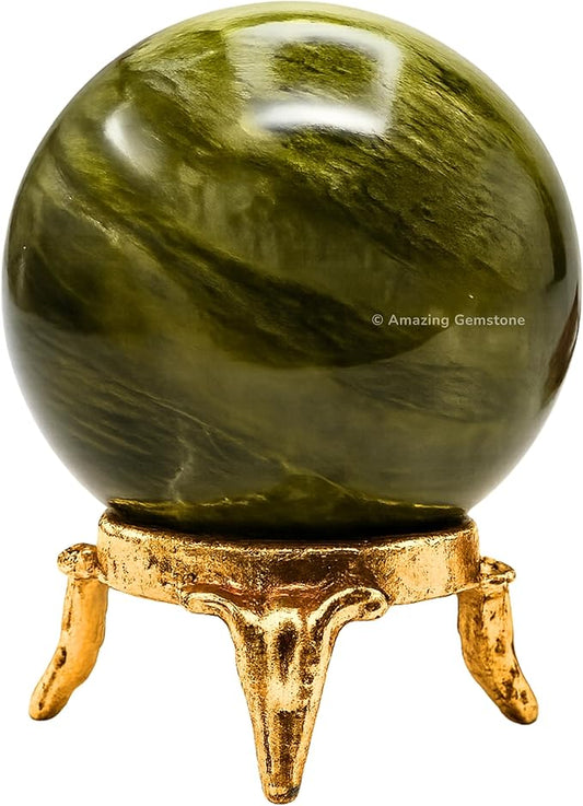 Amazing Gemstone Vesuvianite Crystal Ball with Stand - 2 Inches Crystal Sphere Meditation Balls for Witchcraft and Decorative Balls