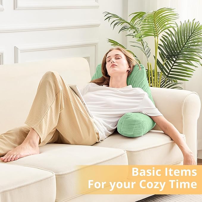 Sasttie Reading Pillow, Velvet Back Pillow for Bed Sitting Up, Adult Back-Rest Support Cushion with Arms for Sit Up on Couch, Sofa, and Floor, Dorm Essentials, Reading Accessories, Light Green
