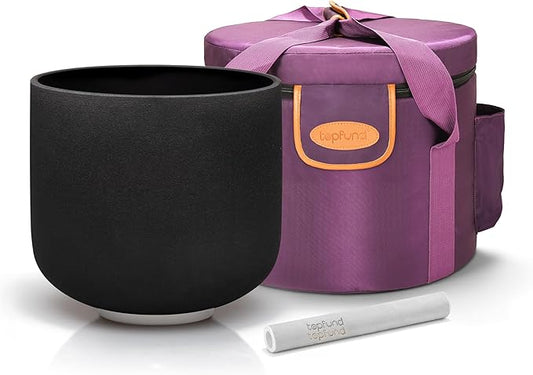 TOPFUND Black D# Note Crystal Singing Bowl Navel Chakra 8 Inch with Heavy Duty Carrying Case and Suede Mallet