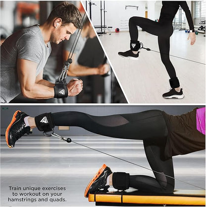 RDX Ankle Straps for Cable Machines – 7MM Neoprene Padded 10"x4" Adjustable Gym Cuffs with Dual D-Rings – Weight Attachments for Wrist Glutes Leg Kickbacks Hip Abduction Strength Workouts – Men Women