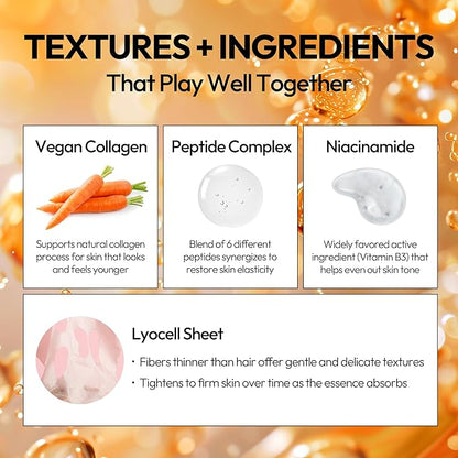 LAPCOS Super Collagen Sheet Mask – Hydrating Face Masks w/Peptide Complex, Vegan Collagen, Niacinamide & Hyaluronic Acid – Revitalizing & Firming Korean Skincare Paraben-Free, Cruelty-Free (10 Pack)