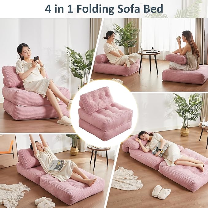 35.4x33.5 Inch Floor Pillow, Large Round Floor Cushion with Removable Washable Cover - Ultra Soft Plush Filling for Adults, Kids, Lounge, Bedroom, Reading Nook, Meditation, Corduroy, Pink