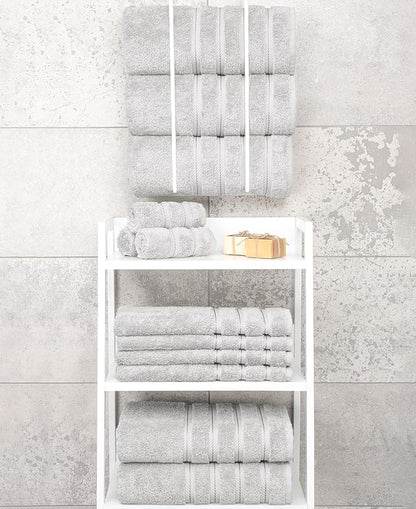 American Soft Linen Luxury 4 Piece Bath Towel Set, 600 GSM 100% Cotton Turkish Bath Towels for Bathroom, 27x54 in Large Bathroom Shower Towels, Silver Grey