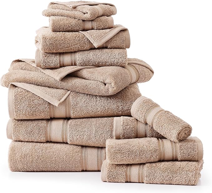 LANE LINEN Luxury Bath Towels Set - 12 Piece, 100% Cotton, Zero Twist, Super Soft & Extra Absorbent, Includes 4 Bath Towels, 4 Hand Towels, 4 Washcloths - Taupe