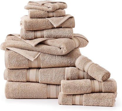 LANE LINEN Luxury Bath Towels Set - 12 Piece, 100% Cotton, Zero Twist, Super Soft & Extra Absorbent, Includes 4 Bath Towels, 4 Hand Towels, 4 Washcloths - Taupe