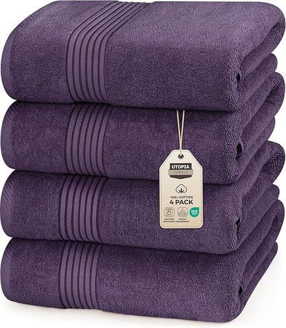 Utopia Towels 4 Pack Bath Towels Set, 27 by 54 Inches, 100% Ring Spun Cotton, Quick Dry, Highly Absorbent, Soft Feel Towels, Perfect for Daily Use, Plum