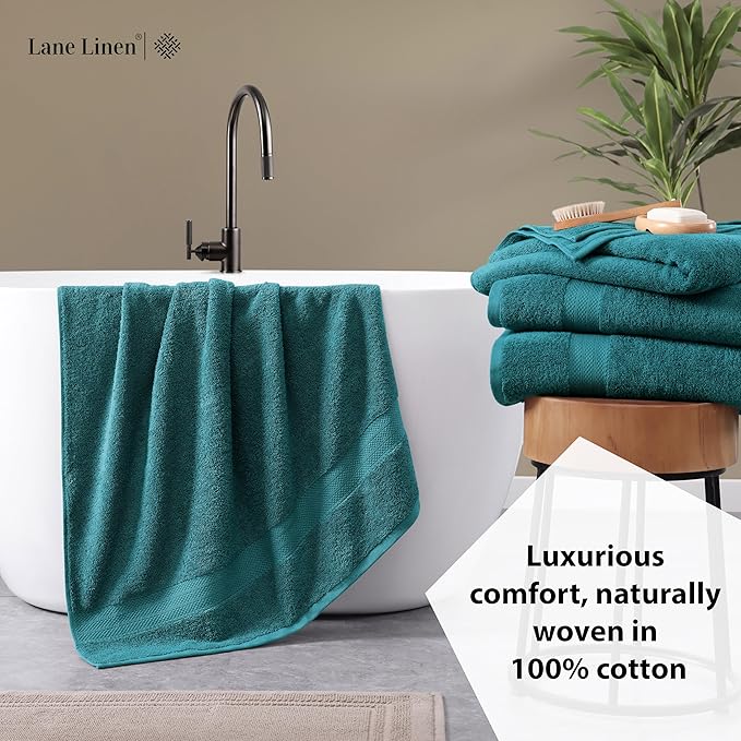 LANE LINEN 100% Cotton 4 Pack Bath Towels Set (28"x54") - Ring Spun, Large Cotton Towels for Bathroom - Quick Dry, Soft & Absorbent Bath Towel Set - Pre Shrunk, Wide Variety of Colors - Sea Port