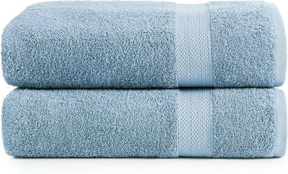 LANE LINEN 100% Cotton 2 Pack Bath Sheets (35"x66") - Ring Spun Cotton Extra Large Bathroom Towels - Quick Dry, Soft & Absorbent Oversized Bath Towels - Machine Wash in Cold Water - Cerulean Blue