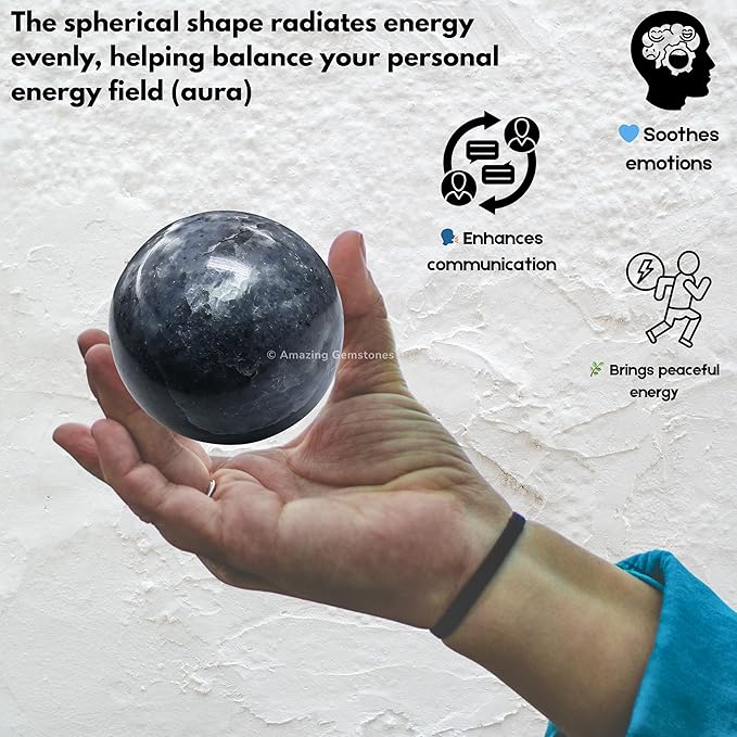 Amazing Gemstone Iolite Crystal Ball with Stand - 2 Inches Crystal Sphere Meditation Balls for Witchcraft and Decorative Balls