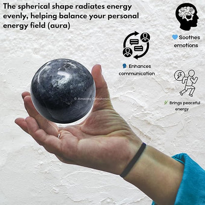Amazing Gemstone Iolite Crystal Ball with Stand - 2 Inches Crystal Sphere Meditation Balls for Witchcraft and Decorative Balls
