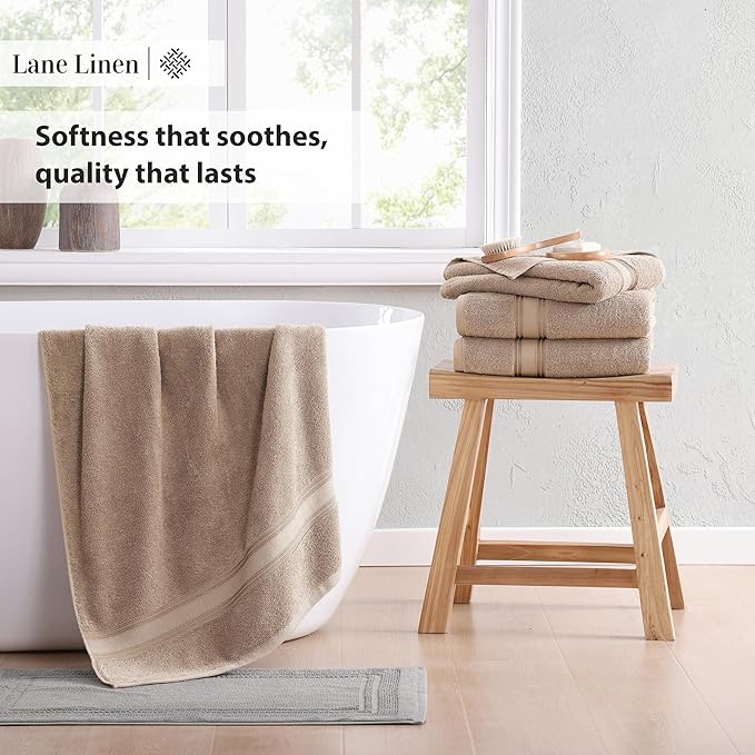 LANE LINEN Luxury Bath Towels Set - 12 Piece, 100% Cotton, Zero Twist, Super Soft & Extra Absorbent, Includes 4 Bath Towels, 4 Hand Towels, 4 Washcloths - Taupe