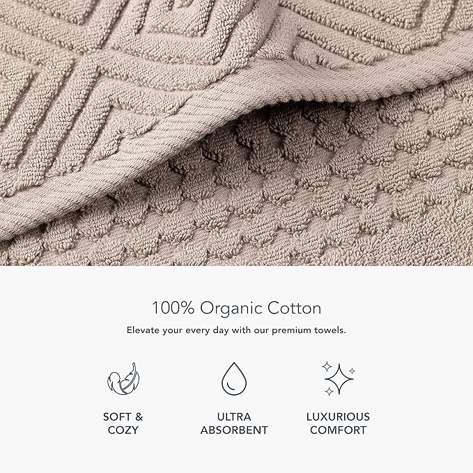 Texere 100% Organic Cotton Diamond Jacquard 700 GSM Luxury Bath Towel Sets - Ultra Soft and Absorbent Hotel and Spa Quality (Diamond, Oxford Tan, 2 Bath Towels)