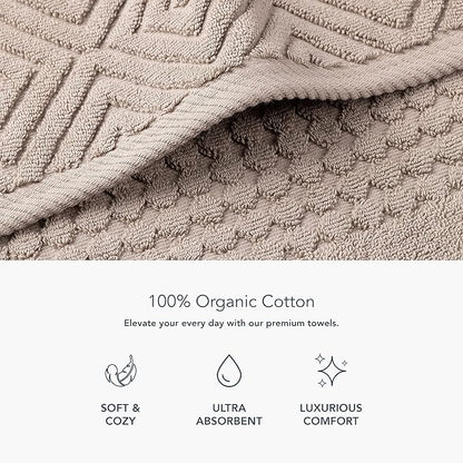 Texere 100% Organic Cotton Diamond Jacquard 700 GSM Luxury Bath Towel Sets - Ultra Soft and Absorbent Hotel and Spa Quality (Diamond, Oxford Tan, 2 Bath Towels)