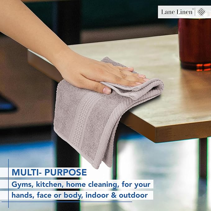 LANE LINEN 100% Cotton Wash Cloths - 12 Pcs - Spa & Salon Quality - Ring Spun Cotton Face Cloths - Soft & Absorbent Washcloths for Body, Beauty, Home, Gym - Fingertip Towels Set - 13"x13", Platinum