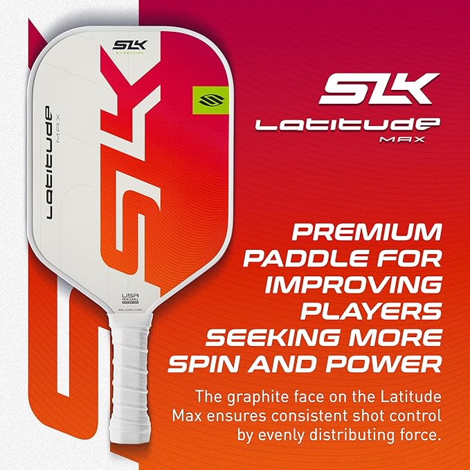 SLK Latitude 2.0 Pickleball Paddle | G4 Graphite Pickleball Paddle Face | Rev-Core+ Technology with SpinFlex Surface | Redesigned for Performance and Control