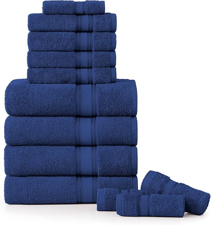 LANE LINEN Luxury Bath Towels Set - 12 Piece Set, 100% CottonBathroom Towels, Zero Twist, Extra Absorbent Super Soft, 4 Bath Towel, 4 Hand Towel, 4 Wash Cloths - Navy