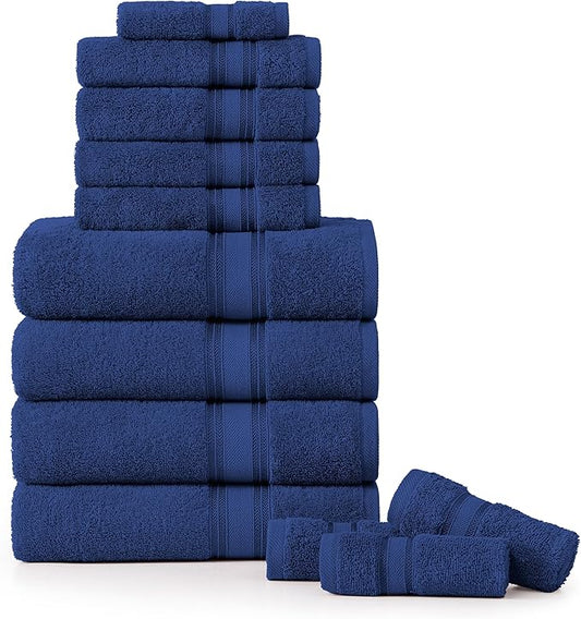 LANE LINEN Luxury Bath Towels Set - 12 Piece Set, 100% CottonBathroom Towels, Zero Twist, Extra Absorbent Super Soft, 4 Bath Towel, 4 Hand Towel, 4 Wash Cloths - Navy