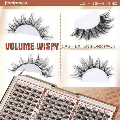 Focipeysa Wispy Lash Clusters Fairy Lashes 12-16mm Eyelashes Clusters Natural Look Lashes Extensions Salon Effect Individual Eyelash Extensions DIY Lash Extension at Home
