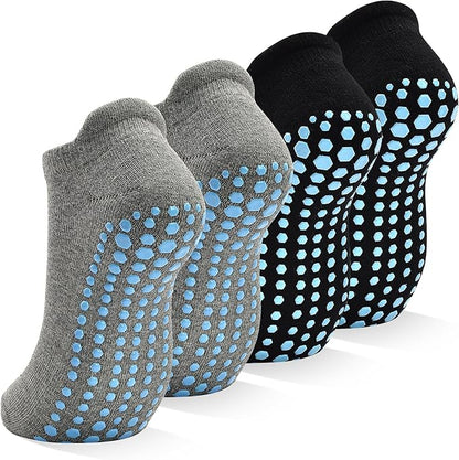 SkiBeaut Grips Non Slip Socks for Women, 4 Pairs Yoga Pilates Anti Skid Woman Hospital Gripper Socks (5-12)