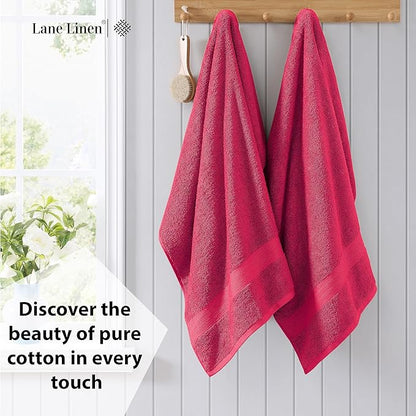 LANE LINEN 100% Cotton Large Bath Towels Set of 4 (28"x54") - Ring Spun Mercerized Cotton Bathroom Towel 4 Pack - Quick Dry, Soft & Absorbent Large Towels Set - Dorm Essentials for Girls - Fuchsia
