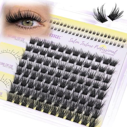 JIMIRE Lash Clusters Volume Eyelash Clusters 10-16MM D Curly Fluff Cluster Eyelash Extensions with Bottom Lash Clusters 136Pcs Individual Lashes DIY at Home