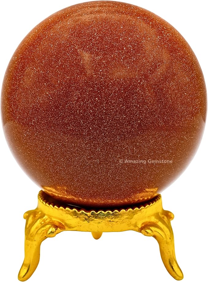Amazing Gemstone Red Goldstone Crystal Ball with Stand - 2 Inches Crystal Sphere Meditation Balls for Witchcraft and Decorative Balls