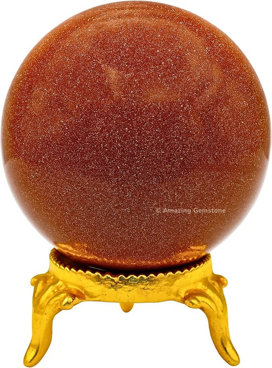 Amazing Gemstone Red Goldstone Crystal Ball with Stand - 2 Inches Crystal Sphere Meditation Balls for Witchcraft and Decorative Balls