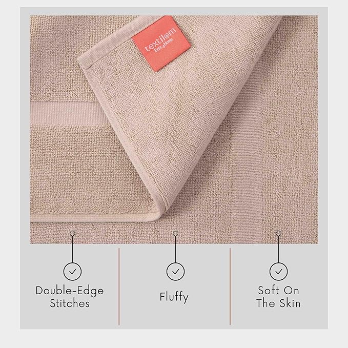 TEXTILOM Luxury 2 Pack Banded Cotton Bath Mats for Bathroom Floor [ Hotel, Spa, Tub, Shower Bath Mat Floor Towel Set ], Machine Washable & Soft & Absorbent & Quick Dry (20''x34'')- Beige