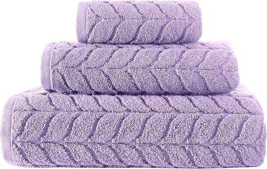 BAGNO MILANO Turkish Bath Towels, Soft Plush Jacquard Luxury Bath Towels, Quick Dry Towel Set (Lavender, 3 pcs Towel Set)