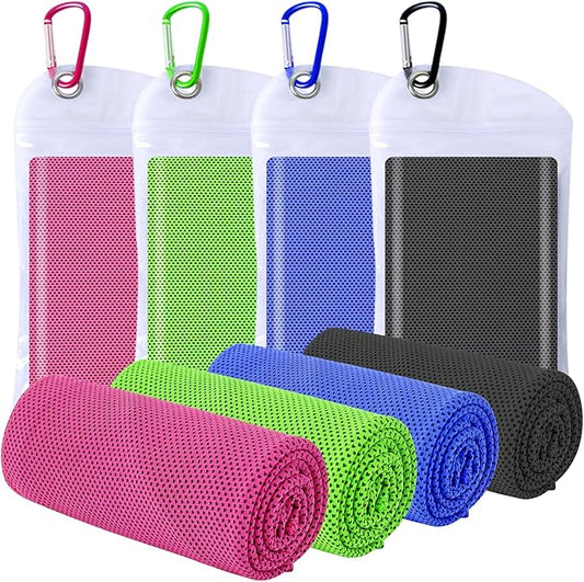 4 Packs Cooling Towels for Neck and Face(40"x 12"), Cool Sweat Towels for Hot Weather, Lightweight Soft Breathable Towels for Yoga, Towels Sports, Workout, Running, Gym, Camping, Fitness