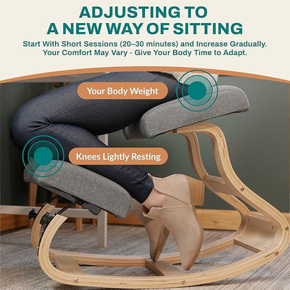 Ergonomic Kneeling Chair with 2 Knee Pads - Adjustable Height Rocking Knee Chair for Posture and Back Support for Home and Office - Angled Kneeling Stool, Moonstone Grey