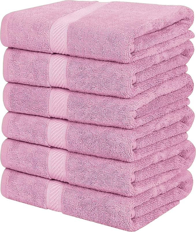Utopia Towels 6 Pack Small Bath Towel Set, 22 by 44 Inches, 500 GSM 100% Ring Spun Cotton, Lightweight and Highly Absorbent Quick Drying Premium Towels for Hotel, Spa and Bathroom, Pink
