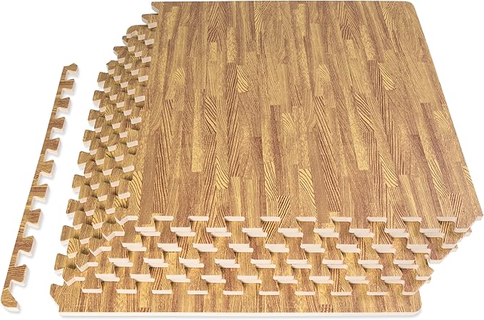 ProsourceFit Wood Grain Puzzle Mat 1/2-in, 6 EVA Foam Interlocking Floor Tiles (24SQ FT) for Secure Indoor Room Workout Flooring and Playmat, Dark Oak