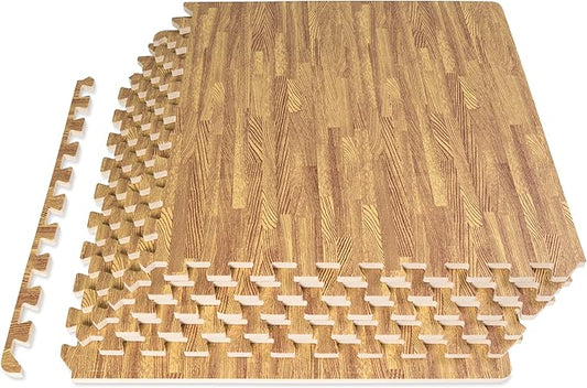 ProsourceFit Wood Grain Puzzle Mat 1/2-in, 6 EVA Foam Interlocking Floor Tiles (24SQ FT) for Secure Indoor Room Workout Flooring and Playmat, Dark Oak