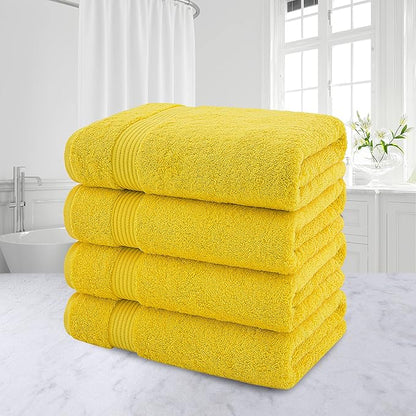 American Veteran Towel, 100% Cotton Turkish Bath Towels for Bathroom 4 Pack, 27x54 Extra Large Premium Soft Drying Bathroom Towels, Yellow