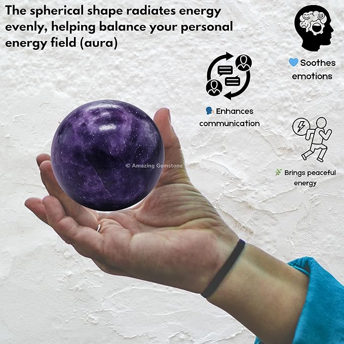 Amazing Gemstone Lepidolite Crystal Ball with Stand - 2" Inches Crystal Sphere Meditation Balls for Witchcraft and Decorative Balls