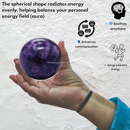 Amazing Gemstone Lepidolite Crystal Ball with Stand - 2" Inches Crystal Sphere Meditation Balls for Witchcraft and Decorative Balls