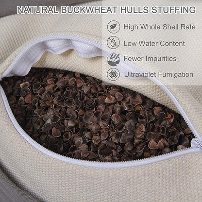 Round Zafu Meditation Cushion D=16" H=5.5" Zabuton Meditation Pillow Yoga Bolster Yoga Pillow Floor seat Zippered Organic Cotton Cover Natural Buckwheat kneeling pillow-Large