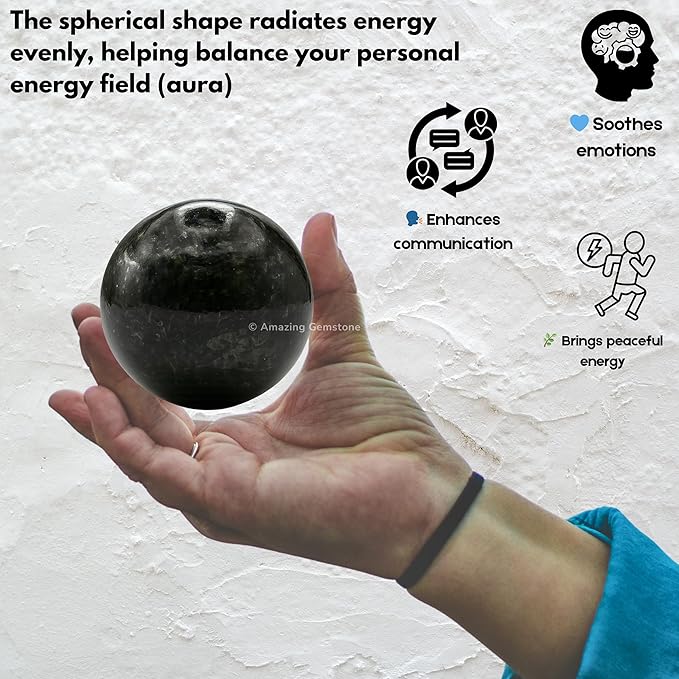 Amazing Gemstone Nuummite Crystal Ball with Stand - 2" Inches Crystal Sphere Meditation Balls for Witchcraft and Decorative Balls