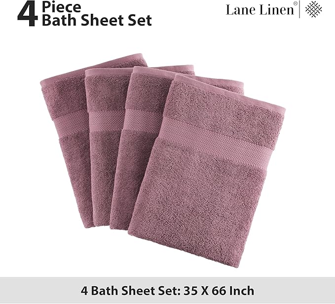 LANE LINEN 100% Cotton Bath Sheets 4 Pack (35"x66") - Ring Spun Cotton Extra Large Bath Towels Set - Quick Dry, Soft & Absorbent Oversized Towel Set - Holds Well After Multiple Washes - Wishful Mauve