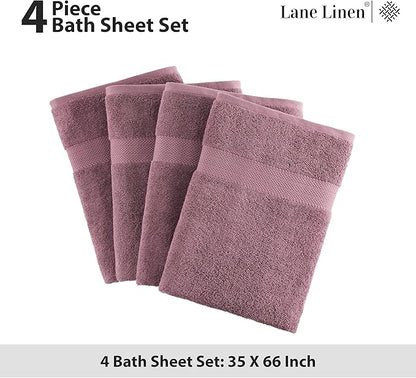 LANE LINEN 100% Cotton Bath Sheets 4 Pack (35"x66") - Ring Spun Cotton Extra Large Bath Towels Set - Quick Dry, Soft & Absorbent Oversized Towel Set - Holds Well After Multiple Washes - Wishful Mauve