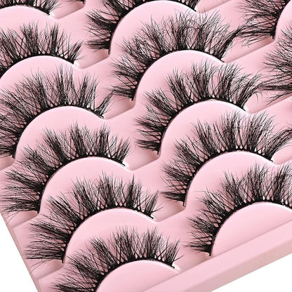 Lashes False Eyelashes Wispy Cat Eye Lash Strips Fake Mink Eyelash Natural Look 14 Pairs Fluffy Demi Wispies Strip Lashes Pack 9-15mm Medium Cateye Full Pestañas for Women