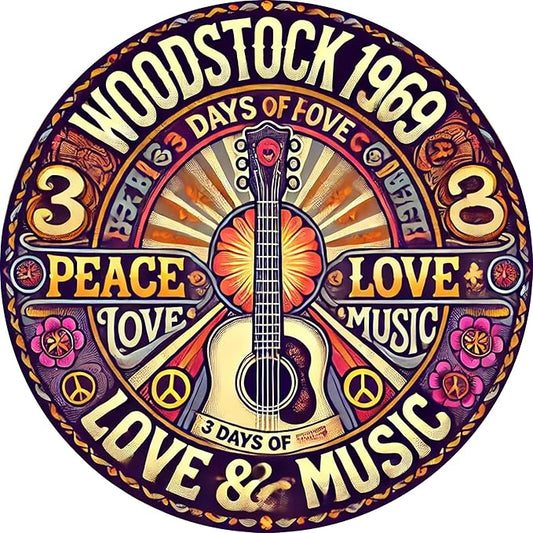 1pc Retro style flat aluminum circular decorative plaques, Woodstock, rustic multi-purpose home decoration signs, wall and window hanging, restaurants, garden decorations, wall hanging