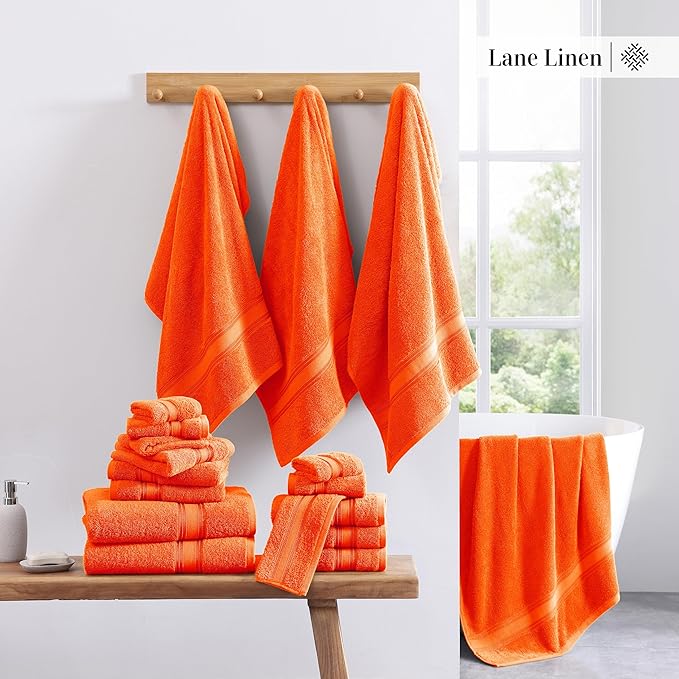 LANE LINEN Luxury Bath Towels Set - 3 Piece Set, 100% Cotton Bathroom Towel, Zero Twist, Quick Dry Absorbent Towels, Super Soft, 1 Bath Towel, 1 Hand Towel, 1 Wash Cloths - Tiger Lily