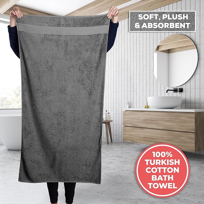 TEXTILOM 100% Turkish Cotton 2 Pcs Bath Towel Set, Luxury Bath Towels for Bathroom, Soft & Absorbent Hotel Quality Bathroom Towels Set (27 x 54 inches)- Dark Grey