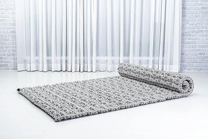Leewadee - Kapok Roll Mat – Handcrafted Folding Sleep & Relaxation Mattress from Thailand, Ideal as Guest Bed, Camping Mat, Yoga Mat or Traditional Futon, 75 x 39 inches, Black White