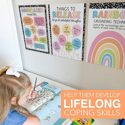 9 Mental Health Posters For Classroom - 11x14" School Counselor Office Decor, Power of Yet & Growth Mindset Poster, School Counseling Posters Elementary - Pastel Classroom Decor