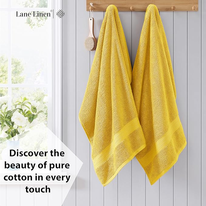 Lane Linen 100% Cotton Bath Towels Pack of 4 (28"x54") - Ring Spun Mercerized Cotton Bathroom Towel Set - Quick Drying, Extra Soft & Absorbent Yellow Bath Towels - Suitable for All Skin Types - Mimosa