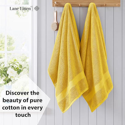Lane Linen 100% Cotton Bath Towels Pack of 4 (28"x54") - Ring Spun Mercerized Cotton Bathroom Towel Set - Quick Drying, Extra Soft & Absorbent Yellow Bath Towels - Suitable for All Skin Types - Mimosa