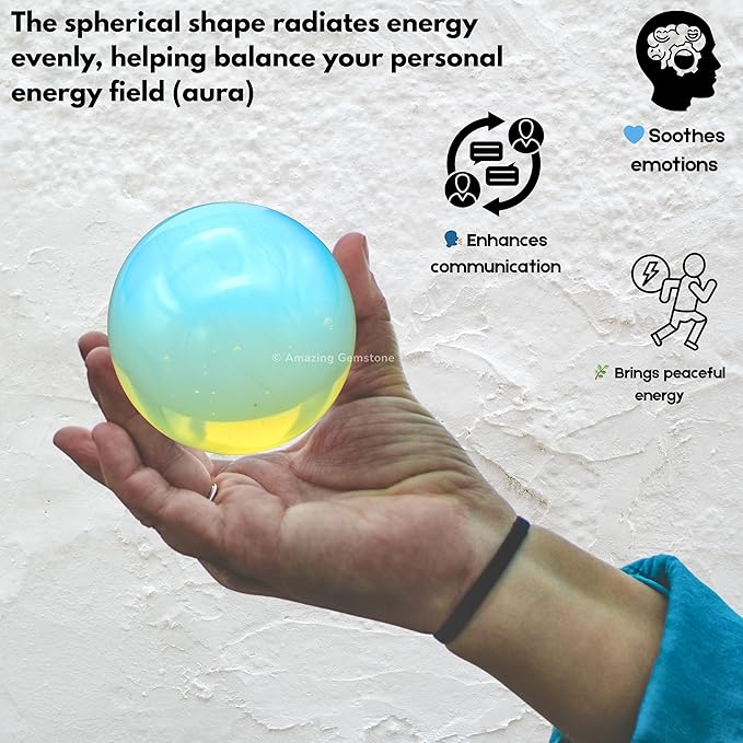 Amazing Gemstone Opalite Crystal Ball with Stand - 2" Inches Crystal Sphere Meditation Balls for Witchcraft and Decorative Balls